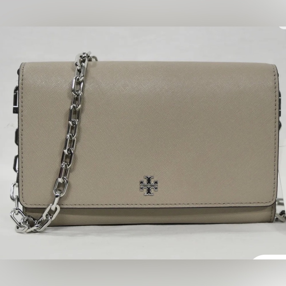 Tory Burch Robinson Chain Wallet in French Gray with dust bag